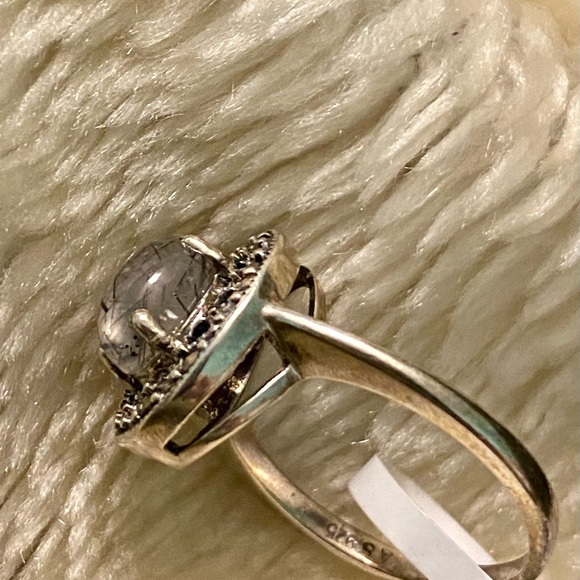 Black rutile and marcasite ring 925 SS - Picture 2 of 2